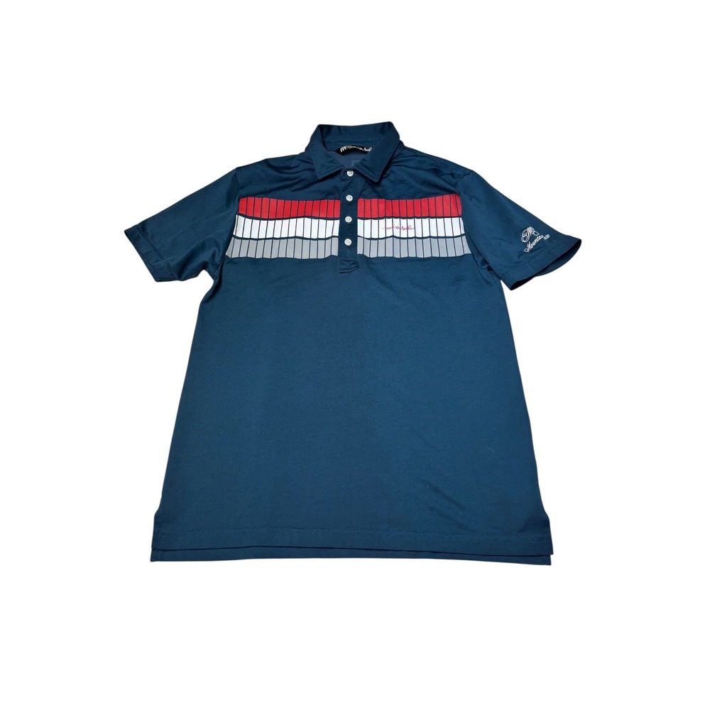Travis Mathew Mens Pima Cotton Blend Polo Shirt Blue Striped‎ Mountain Gate Sz M